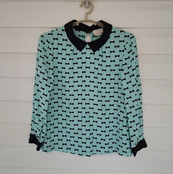Kate Spade Isadora Mint Green And Black Silk Top Size 2 - Picture 3 of 9